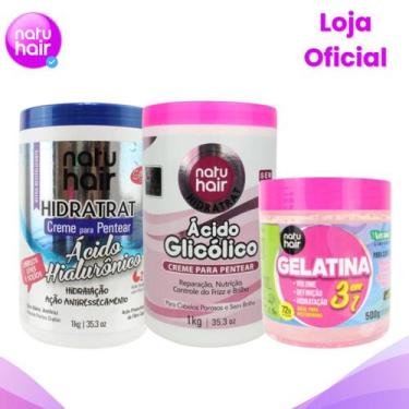 Imagem de Kit Creme Para Pentear Ácido Hialurônico + Ácido Glicólico NatuHair 1k