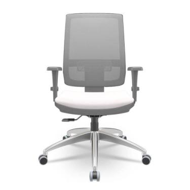 Imagem de Cadeira Brizza Diretor Grafite Tela Cinza Assento Vinil Eco Branco Bas