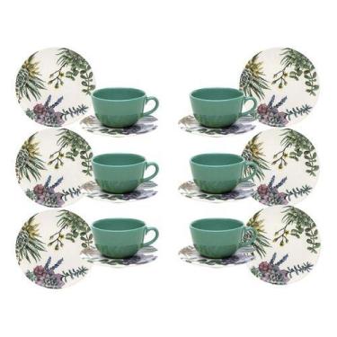 Imagem de Jogo C/6 Xícaras Bothanicac/6 Pires +6prato Sobremesa Oxford - Oxford 