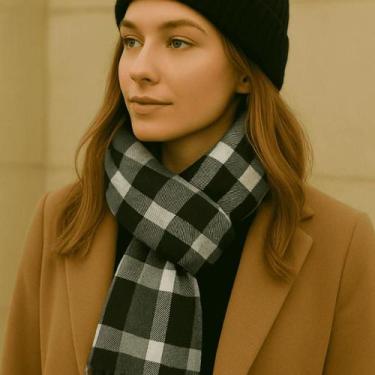 Imagem de Cachecol Xadrez Feminino Lençol Echarpe Frio Inverno Pescoço Cobrir Ro