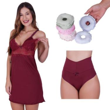 Imagem de Combo Camisola Amamentação Renda + Rosquinha para Seios + Calcinha Tha