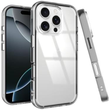 Imagem de Puxicu Capa de acrílico 2 em 1 para iPhone 15 Pro, antiamarelamento, proteção de nível militar, capa fina à prova de quedas para iPhone 15 Pro 6,1 polegadas, transparente + preta