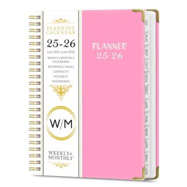 Imagem de Julho de 2025 a junho de 2026, caderno espiral, calendário diário A5, tamanho A5, rosa, mensal, semanal, agenda, 142 páginas, agenda escolar e escritório