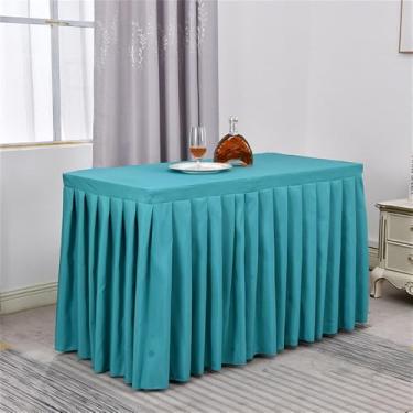 Imagem de Saia de mesa de poliéster branca, toalha de mesa para sala de reunião, toalha de mesa retangular plissada para decoração de eventos, banquetes, festas de casamento, cor Viridiana, 1,2 m (48 x 23 x 30