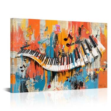 Imagem de SkenoArt Arte de parede em tela musical abstrato piano teclado pôster notas musicais pintura respingo grafite arte para casa sala de estar quarto decoração pronto para pendurar