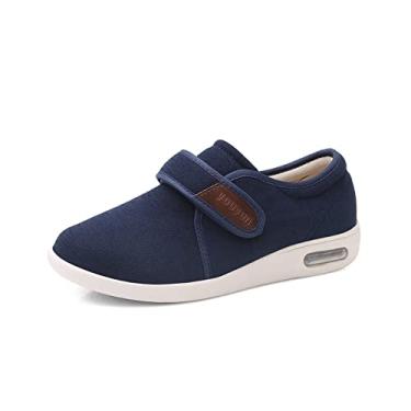 Imagem de Sapatos masculinos para diabéticos com fecho ajustável de largura larga Tênis leves e confortáveis para caminhada quente para artrite, edema, fascite, pés inchados(Blue,48 EU)
