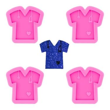 Imagem de 4 peças de camiseta aderente brilhante brilhante médico com tema estetoscópio chaveiro molde de silicone para bricolage bugiganga etiqueta de bagagem fondant cristal decoração bolo brincos pingente