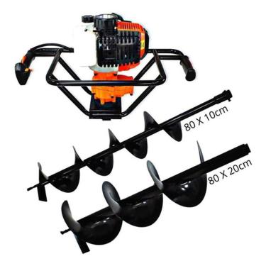 Imagem de Kit Perfurador De Solo Profissional À Gasolina 52cc 2,5hp 2t Com 2 Brocas 80x20cm + 80x10cm