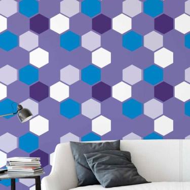 Imagem de Papel De Parede Adesivo Geométrico Hexágono Roxo Teen 2.5m - DELIQUADR
