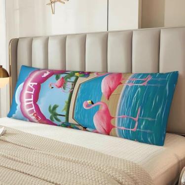 Imagem de Capa de travesseiro corporal flamingo e piscina, microfibra longa, presentes para mulheres, homens, fronha de corpo ultra macia e aconchegante com zíper oculto para decoração de casa 50 x 137 cm