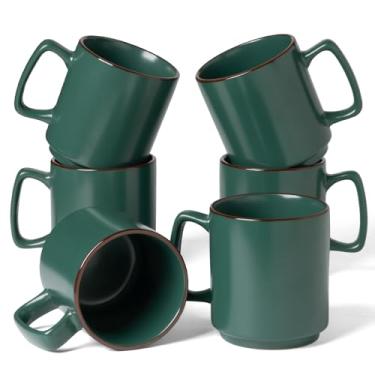 Imagem de famiware Conjunto de 6 canecas de café, canecas de café Nebula de 400 ml, conjunto de copos de cerâmica com alça para latte, chá, leite, cappuccino, cacau, verde escuro