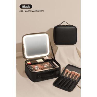 Imagem de Kit Maleta Maquiagem com Espelho de Led paleta profissional manicure R