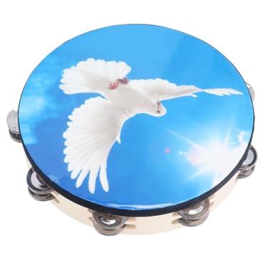 Imagem de Eujgoov 10 Polegadas de Pandeiro Azul Oxford Pano Corda Embrulhada Fineia de Pet Tambor Tambor de Pet Sinos de Aço Inoxidável Adequado para a Banda Acompanhamento Música Iluminação (Pomba do céu)