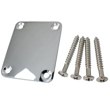 Imagem de OVSAL Placa de pescoço de guitarra cromada, placa de junção para guitarra elétrica, peça de substituição para Telecaster Neck Tele Neck Strat Neck Stratocaster Neck Bass Neck