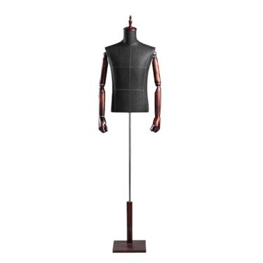 Imagem de Expositor de roupas de manequim, altura ajustável de 59 a 67 polegadas, torso de manequim masculino, braços e dedos de madeira ajustáveis(Red solid wood)