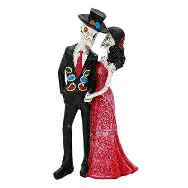 Imagem de IEUDNS Estatueta de casal esqueleto, escultura de resina, dia dos mortos, estátua de casal, enfeite de mesa para casa, pátio, mesa, quarto