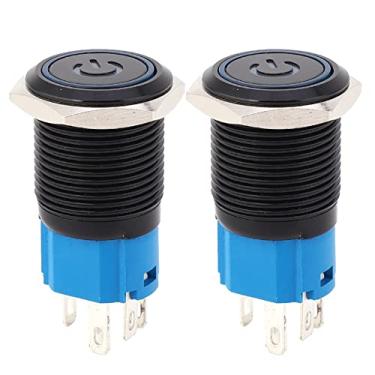 Imagem de Interruptor de botão de pressão 2 PCS Interruptor de travamento automático IP65 Interruptor de metal de proteção 16mm Orifício de montagem Símbolo de lâmpada LED (azul 3-6VDC)