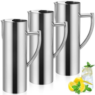 Imagem de Vesici Pacote com 3 jarras de água de aço inoxidável de 1,5 l de boca plana de 1,5 l com protetor de gelo e alça reta, jarro de filtro de água de metal, bebida quente gelada, jarra de metal moderno