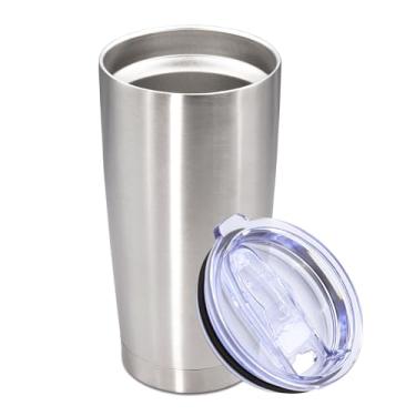 Imagem de Copo de aço inoxidável de 590 ml com tampa e isolamento a vácuo, caneca de viagem de parede dupla, copo de café de viagem durável revestido com pó para bebidas quentes e frias, aço inoxidável, 1