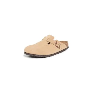 Imagem de Birkenstock Tamancos masculinos de camurça macia com palmilha Boston, Creme latte, 7-7.5 Narrow