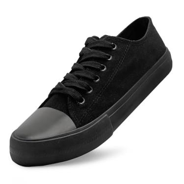 Imagem de Tênis unissex de lona casual de cano baixo com cadarço para mulheres e homens, confortável, leve, clássico, moderno, popular 2024, Zapatillas Casual De Lona De Moda para Hombre Y Mujer, Todo preto, 13