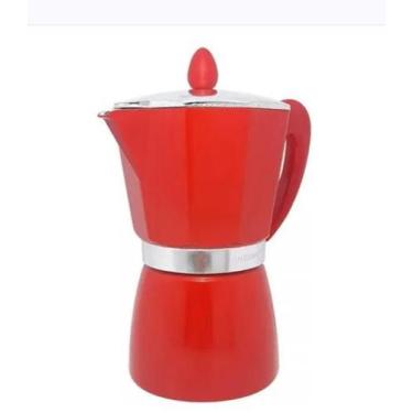 Imagem de Cafeteira Italiana Alumínio Vermelha Para 6 Xícaras Café Hauskraft