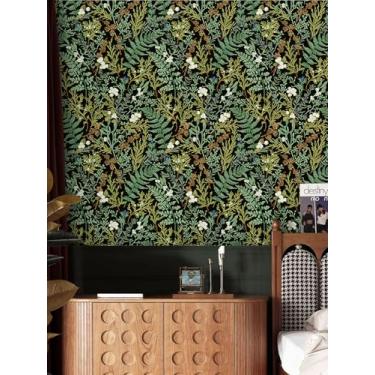 Imagem de WY-BSO Papel de parede floral floral verde branco descasque e cole papel de parede floral botânico para paredes filme de vinil forro de gaveta decorativo para cômoda (verde, 43,9 cm x 299,7 cm)