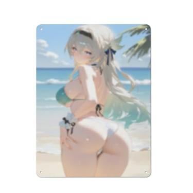 Imagem de Anime Sexy Bikini Hot Girl Pinup Girl Metal Tin Sign Wall Art Poster Decor for Home Bar Club Bedroom Bathroom Man Cave Otaku 30,5 x 40,6 cm, AF079