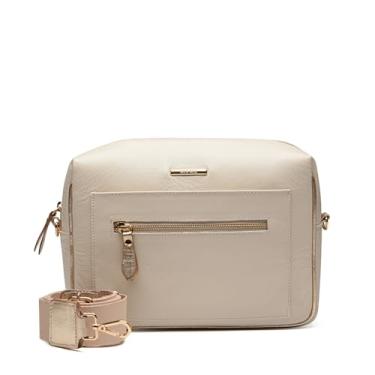 Imagem de Bolsa Tiracolo Transversal em Couro, Feminina, 5 Compartimentos, Fecho com Zíper, Preta (OFF WHITE)