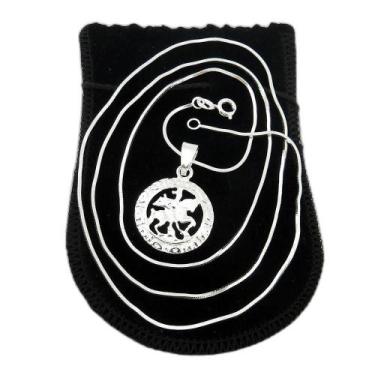 Imagem de Corrente Masculina 50Cm 1Mm + São Jorge Folheada Prata Cr272 - Wnbijou