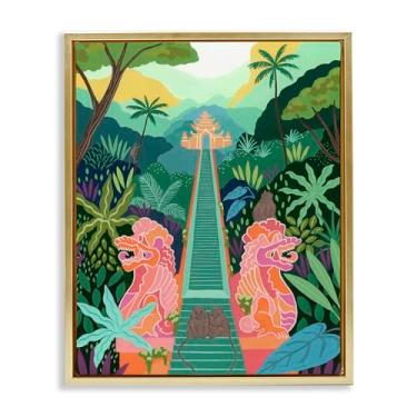 Imagem de Stupell Industries Arte de parede de lona flutuante emoldurada de macaco da floresta para o templo por Courtney Haley, 53 x 43 cm