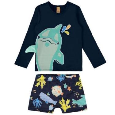 Imagem de Conjunto Praia Infantil Proteção UV Golfinho Marinho Up Baby-Masculino