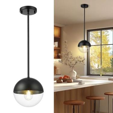 Imagem de LMS Luzes pendentes modernas, luminárias pendentes de ilha de cozinha preto fosco, luz de teto ajustável para sala de jantar, banheiro, quarto, LMS-186BKC