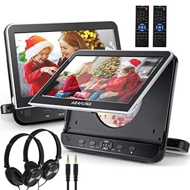 Imagem de Leitor de DVD automotivo duplo com suporte para encosto de cabeça, 2 fones de ouvido, suporta vídeo 1080p, entrada HDMI, AV in/Out, USB SD, sem região, última memória, inclui adaptador AC, carregador de carro, cabo RCA, cabo AV, controle remoto
