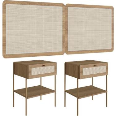 Imagem de Cabeceira Queen 160cm e 2 Mesas Laterais 1 Gaveta Industrial Indy A03 