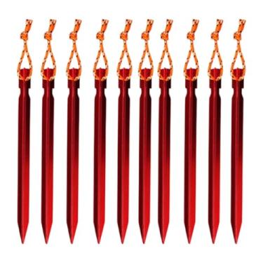 Imagem de KiBcsLic 10 Estacas para Barracas, Estacas de Alumínio para Jardim, Pregos Resistentes com Corda de Alta Visibilidade para Praia, Férias E Jardim, Vermelho