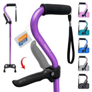 Imagem de BigAlex Bengala de caminhada, bengala quadrilátera ajustável com base de 4 pontas para idosos, bengala dobrável com alça de elevação, bengalas com aderência de enchimento de espuma para homens