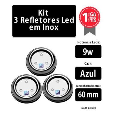 Imagem de Kit 3 Leds para Piscina 9w Azul Inox 60mm - Marol