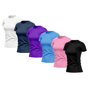 Imagem de Kit 6 Camisetas Feminina Dry Fit Básica Lisa Proteção Solar UV Térmica