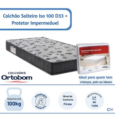Imagem de Colchão Ortobom Solteiro Iso 100 D33 88x188x18 + Protetor Impermeável - Tratamento Antialérgico e Antiácaro