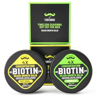 Imagem de Conjunto de 2 unidades de bálsamo de barba para homens – Manteigas de biotina de concentração natural e com aroma de baunilha 4X – sem coceira, modela, suaviza e promove o crescimento – Conjunto de