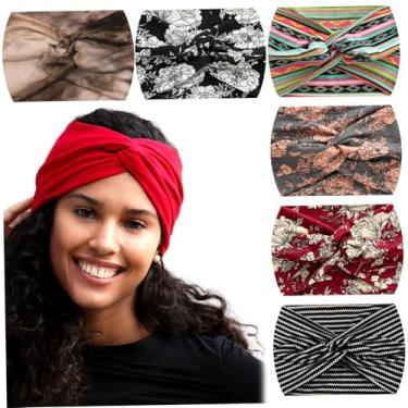 Imagem de Bandanas largas para mulheres, 6 peças, macias que absorvem o suor, elásticas, acessórios de cabelo para mulheres, vários penteados, cores aleatórias, boho