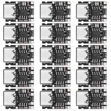 Imagem de TP4057 - Placa de carregamento de bateria de lítio TP4057 de 1 A e 3,7 V, interface tipo C com placa de proteção, placa de carregamento de bateria de polímero de lítio 18650, 15 unidades