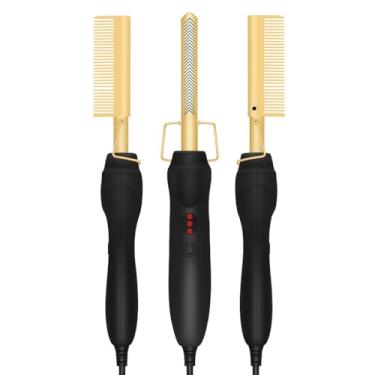 Imagem de Pente Alisador Modelador Elétrico Profissional + Protetor – Escova de Aquecimento Rápido com Ajuste de Temperatura para Todos os Tipos de Cabelo