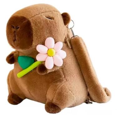 Imagem de Mochila Pelúcia Capivara Filó com Flor 35cm DRM1033 - Dorémi - COML BE