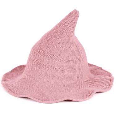 Imagem de Vovocas Chapéu de bruxa de Halloween para mulheres – acessório de fantasia de bruxa para festa cosplay, chapéu de festa de lã moderno, boné de bruxa divertido para vestido de Halloween, rosa