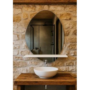 Imagem de Prateleira Mdf Branca Com Espelho Lapidado Banheiro Suíte 80Cm - Móvei