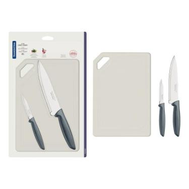 Imagem de Kit para Carnes e Legumes Tramontina Plenus em Aço Inox Cabos Cinza e 
