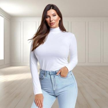 Imagem de Blusa Básica Feminina Manga Longa Cacharrel Gola Alta - Haz Modas, Bra