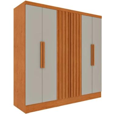 Imagem de Guarda Roupa Itaperuna Casal Ripado 6 Portas 4 Gavetas Tcil Cor Cinamomo Off White